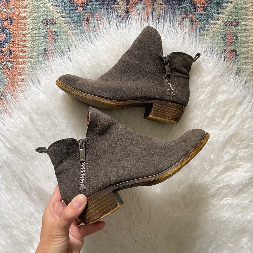 lucky brand neutral suede boot Basel Grey zip ankle bootie fall size 6